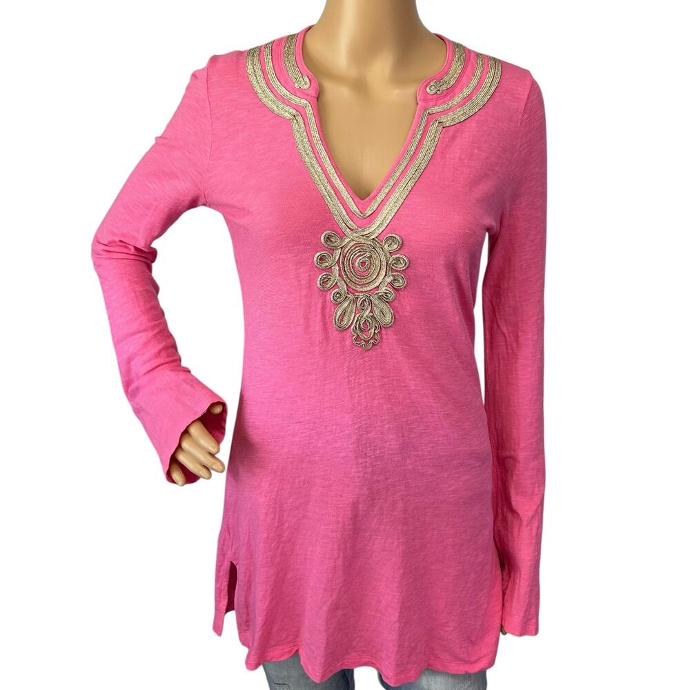 Lilly Pulitzer Emerson Tunic Top Hotty Pink Size S - Picture 2 of 10
